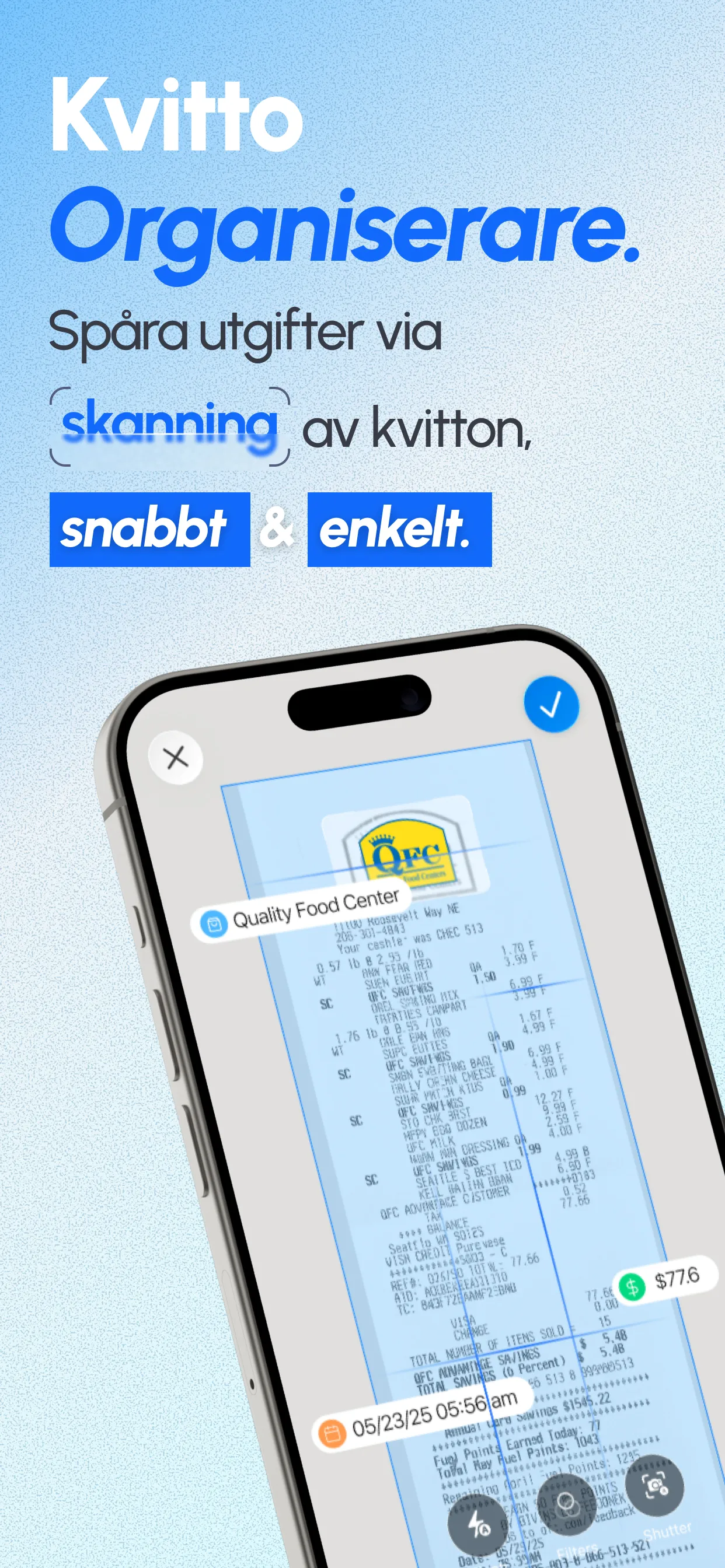 Instrumentpanel för kvittospårning