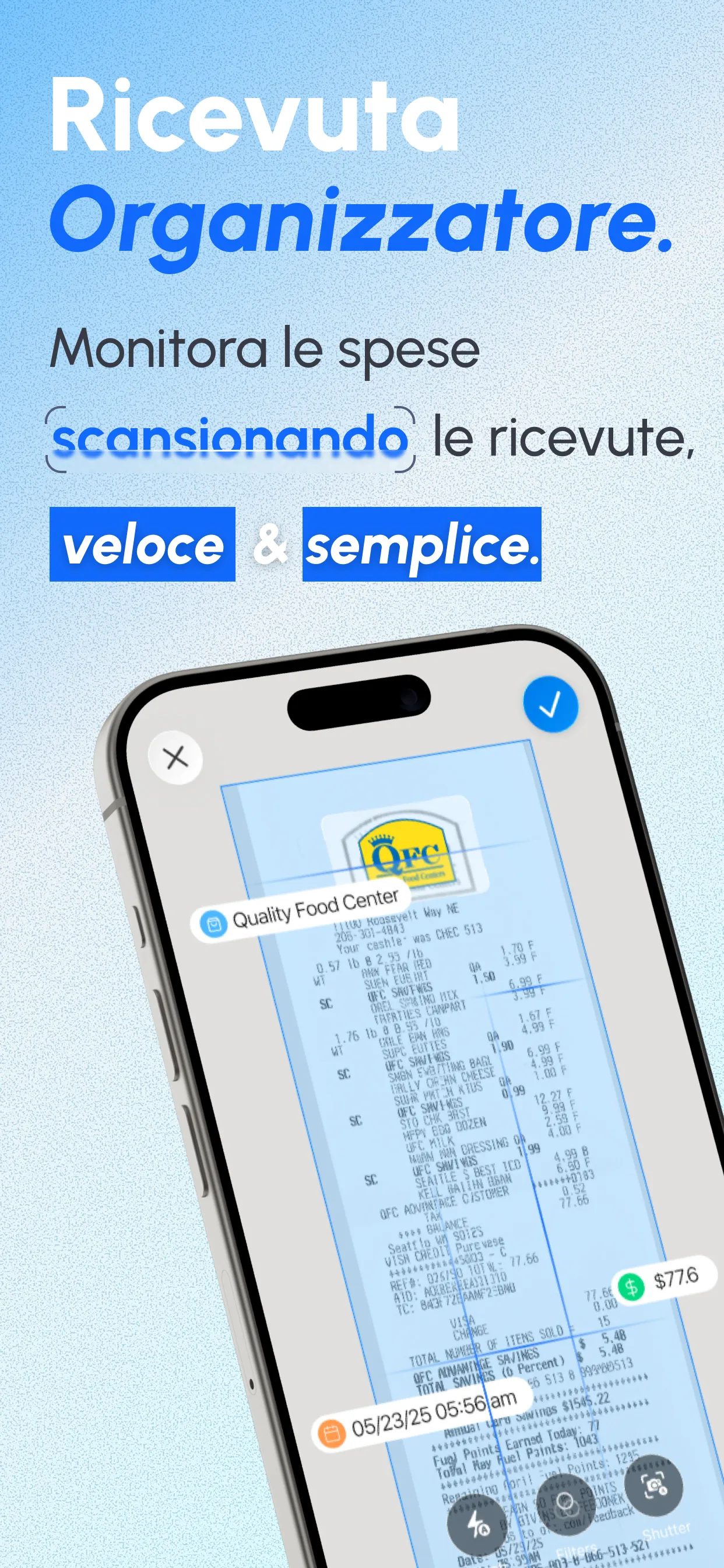 Dashboard del tracciatore di ricevute
