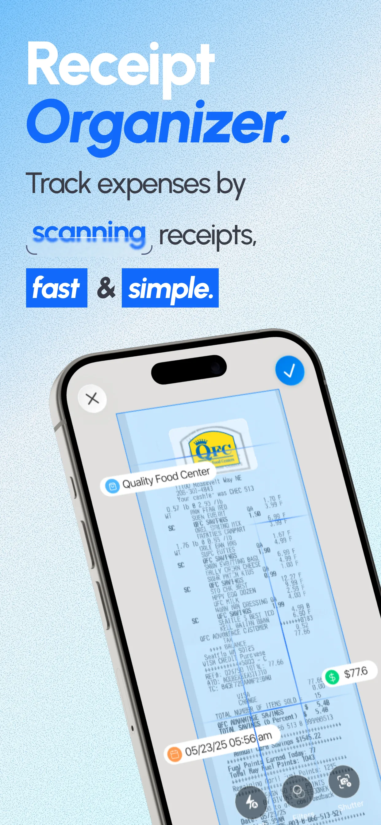 ReceiptGenie receipt organizer interface on iPhone