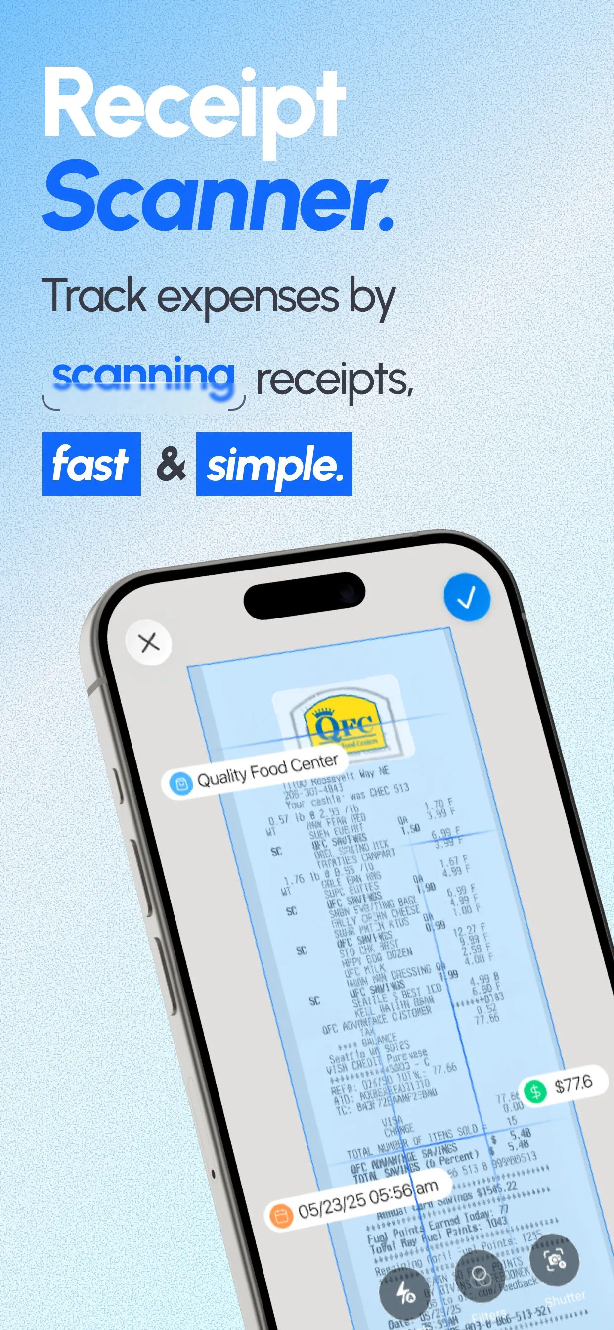 Receipt scanner view inside ReceiptGenie