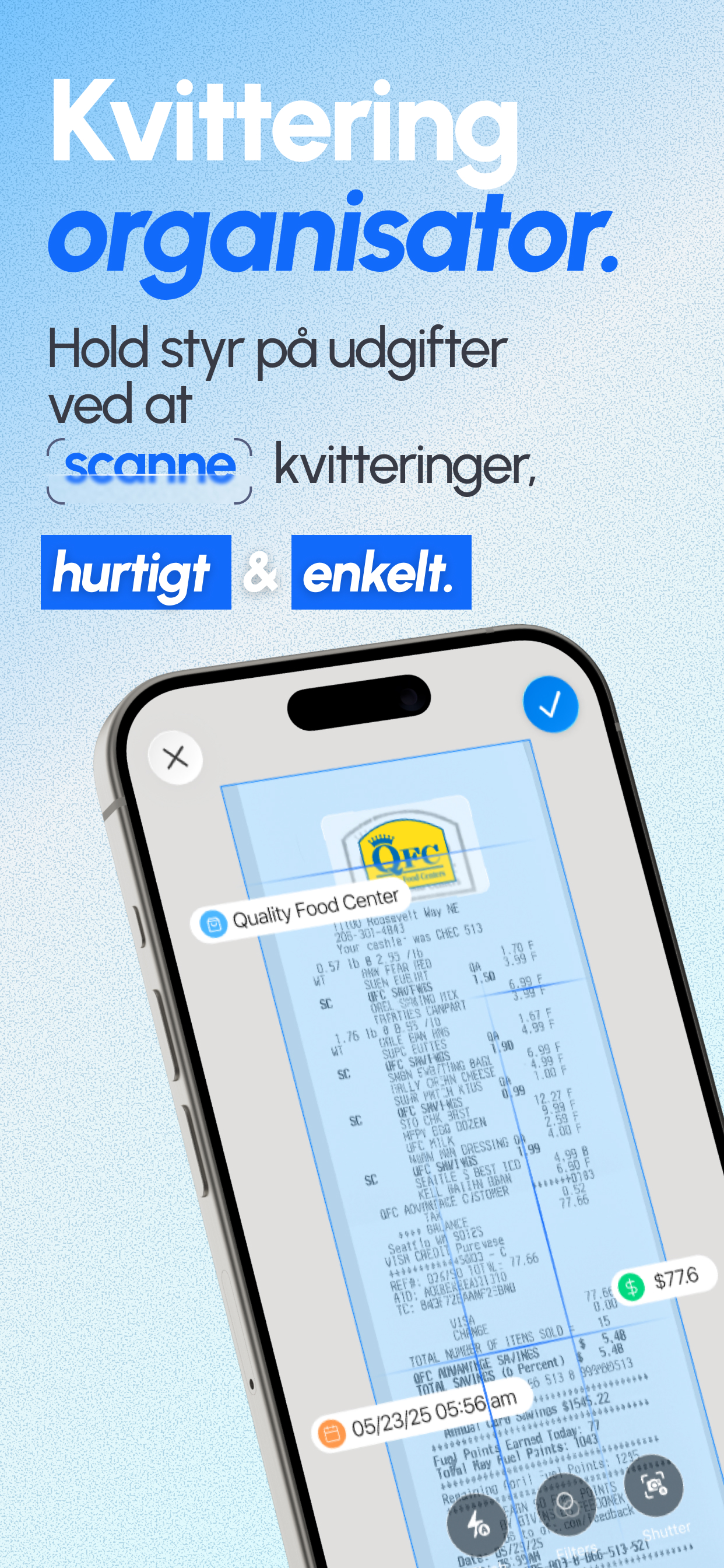 ReceiptGenie kvitteringsorganisator-interface på iPhone