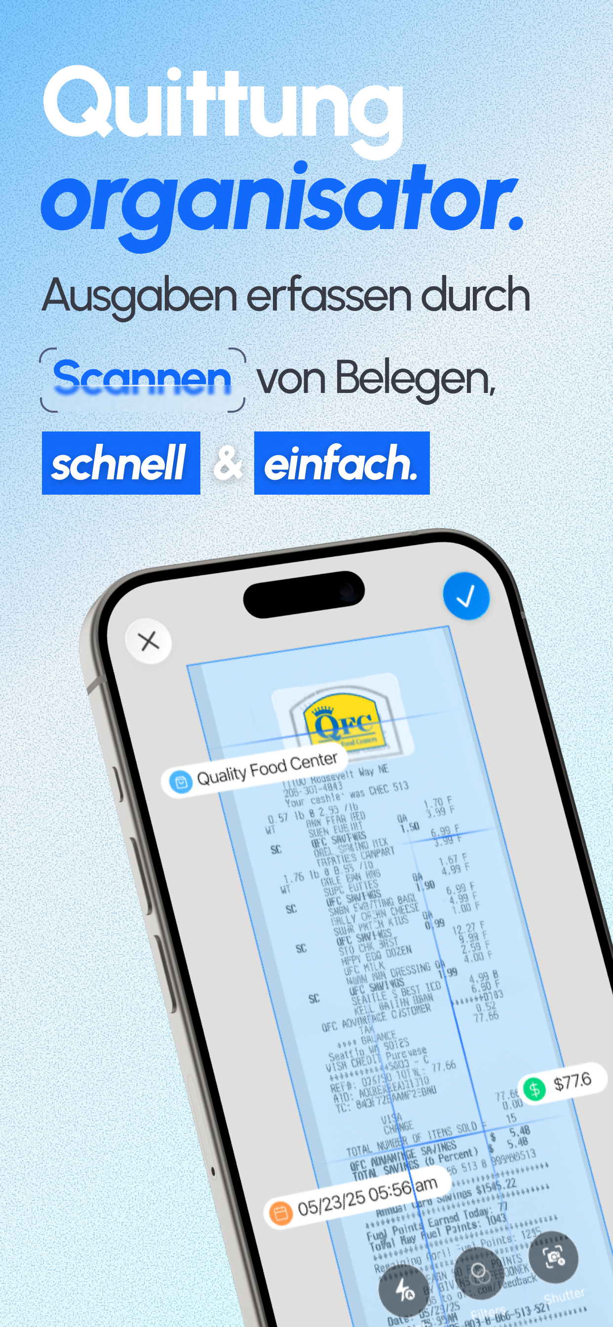 ReceiptGenie Beleg-Organizer-Oberfläche auf dem iPhone