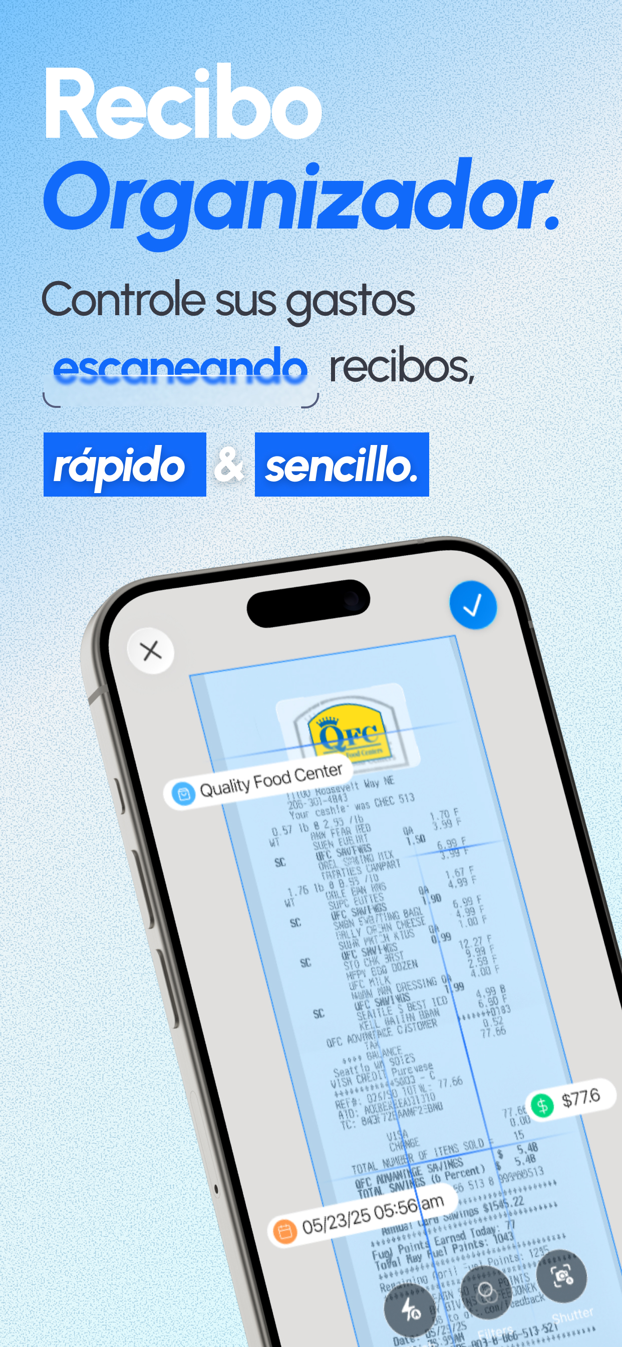 Interfaz del organizador de recibos ReceiptGenie en iPhone