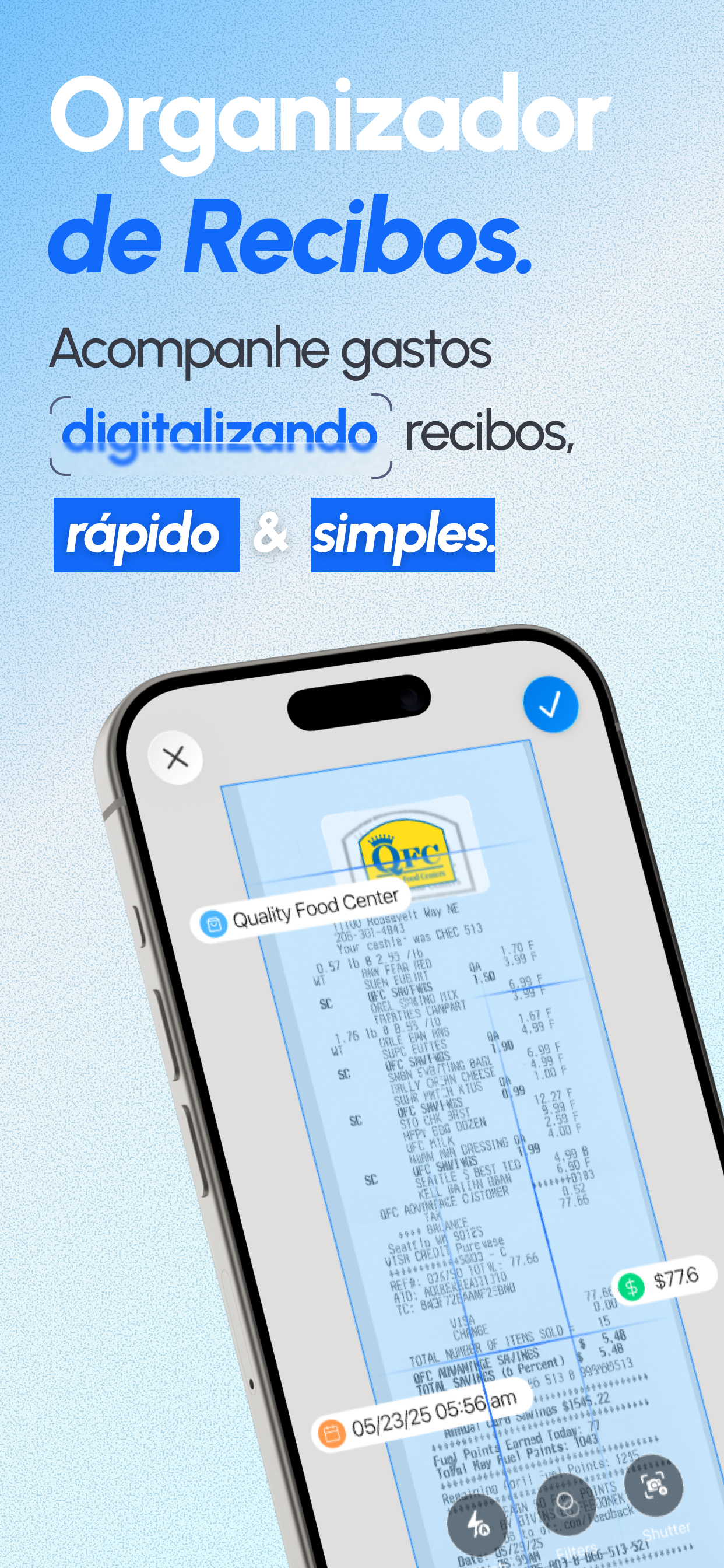 Interface do organizador de recibos ReceiptGenie no iPhone