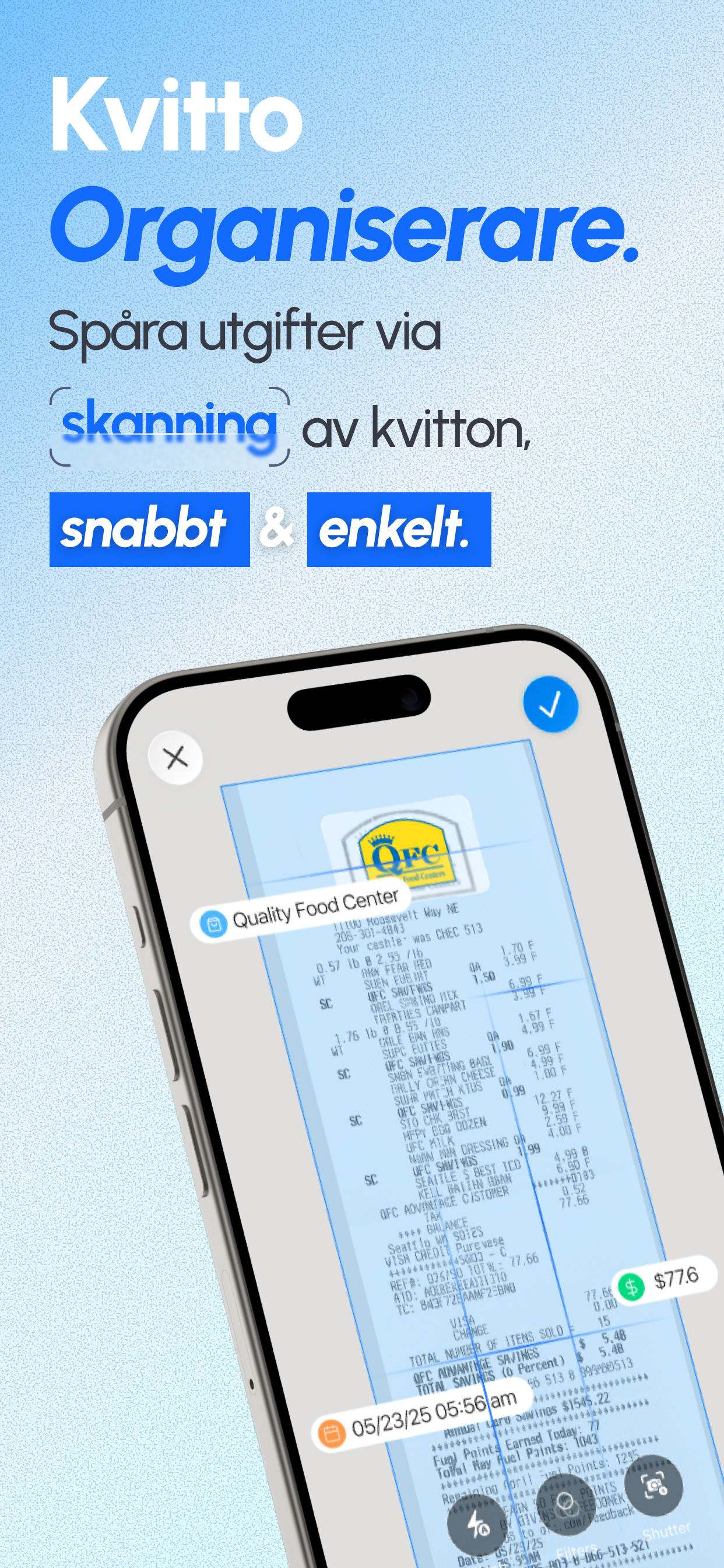 Kvittoskanningsvy i ReceiptGenie